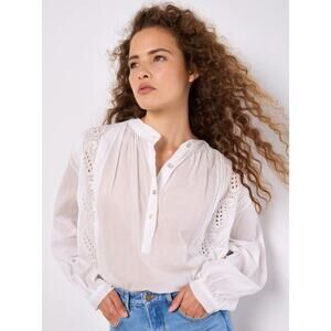 NWT Apricot UK Cameron Broderie Pleat Lace Grandad Collar Oversized Blouse Large